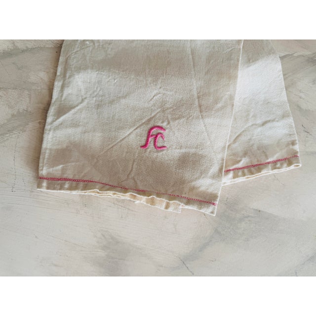 1960s Mid-Century Italian Utility Linen With Fc Monogram 32 X 24 For Sale - Image 5 of 10