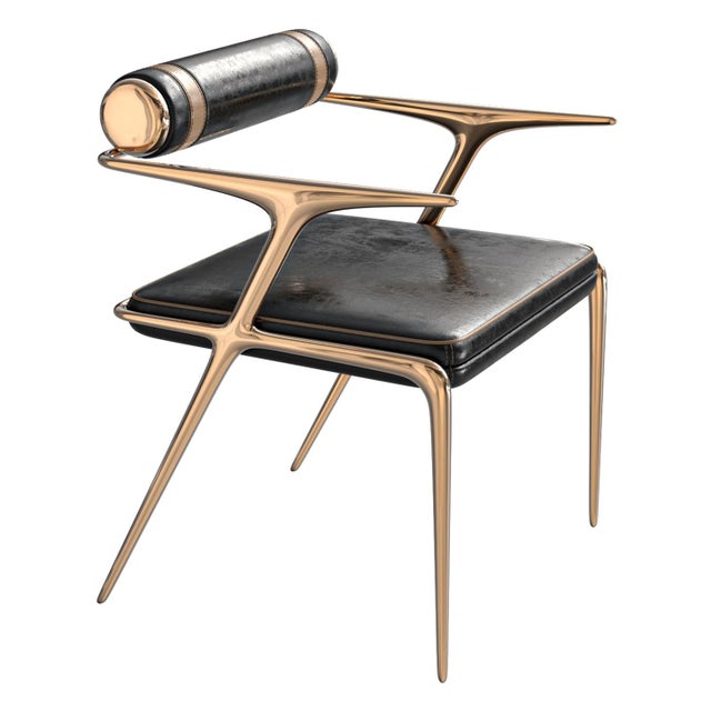 Metal "Sfida" Chair, With Bronze and Tailor Made Leather For Sale - Image 7 of 8