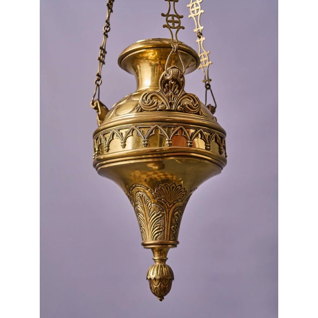 Neo-Gothic Hanging Temple Oil Lamp For Sale - Image 3 of 9