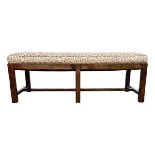 Late 20th Century Large Spanish Revival Style Bench in Antelope Print With Nailhead Trim For Sale