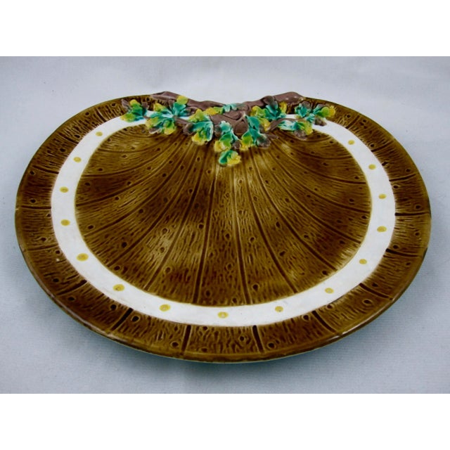 Rustic English Barrel & Ivy Crescent Brown-Westhead Moore Majolica Plate For Sale - Image 3 of 8