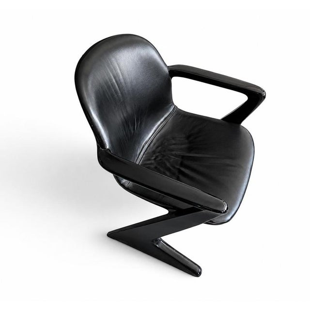 Kangaroo Z-Chairs with Black Leather Upholstery by Ernst Moeckl for Horn Collection, 1960s, Set of 4 For Sale - Image 9 of 18