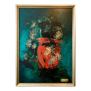 Bright Vibrant Pop Art Enamel Oil Painting Flowers NYC Abstract Expressionist 1994