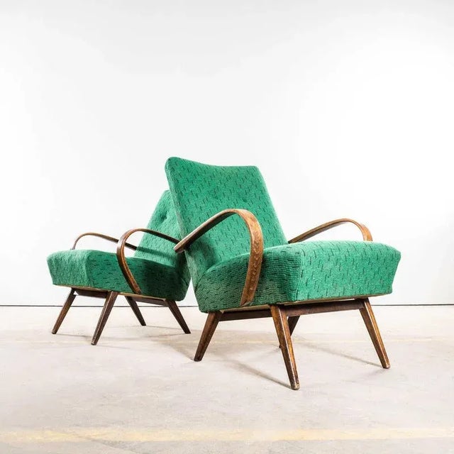 Armchairs with Geometric Slub Jacquard Upholstery by Jaroslav Šmídek, 1950s For Sale - Image 10 of 10