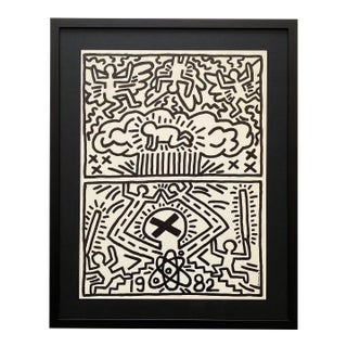 Keith Haring Vintage 1982 Lithograph Print " Nuclear Disarmament " Framed Pop Art Poster For Sale