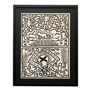 Keith Haring Vintage 1982 Lithograph Print " Nuclear Disarmament " Framed Pop Art Poster