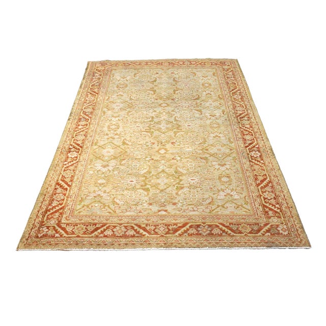 Antique Persian Sultanabad Wool 4x7 Tan, Ivory, Rust & Olive Handmade Area Rug #1142543 For Sale - Image 4 of 7