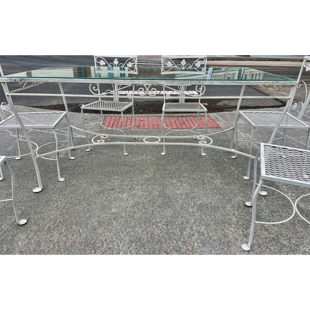 Mid 20th Century Grape Leaf & Vine Wrought Iron Outdoor Patio Table W/Glass Top & 6 Mesh Seat Chairs For Sale - Image 10 of 12