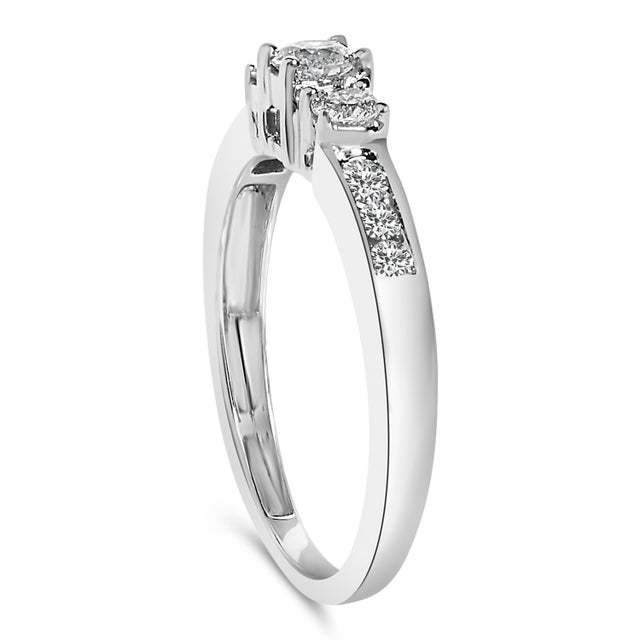 Haus of Brilliance 10K White Gold 1/2 Cttw Diamond Three Stone Ring - Size 8 For Sale - Image 4 of 6