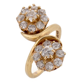 Vintage 2.00 Carat Old Cut Diamond 14k Yellow Gold Bypass Ring, Size 5.75 For Sale