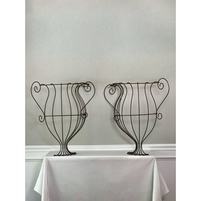 Early 20th Century Antique Large Neoclassical Style Wrought Iron Urn Form Demilune Wall Planters, Pair For Sale - Image 5 of 16