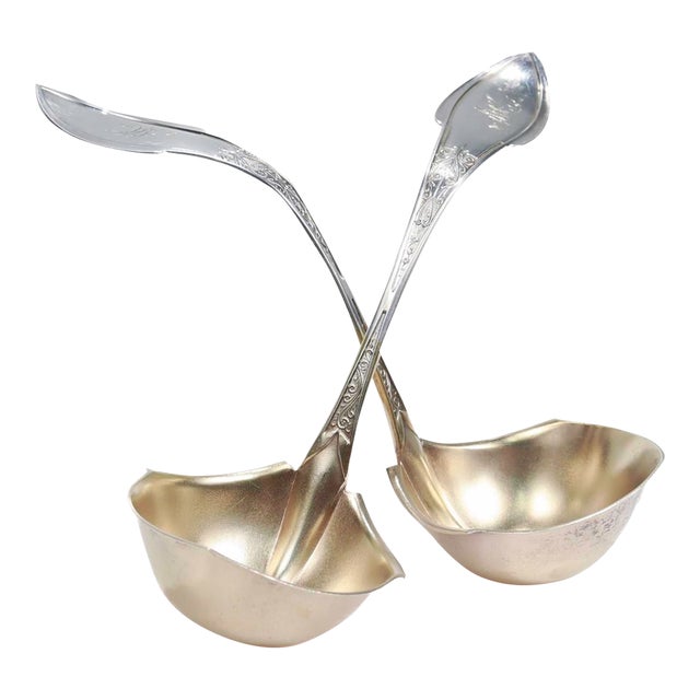 Pair of Wood & Hughes Sterling Silver Zephyr Pattern Gravy or Sauce Ladles For Sale
