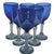 A vibrant set of six hand-blown Mexican wine goblets executed in richly saturated cobalt blue with translucent aqua stems,...