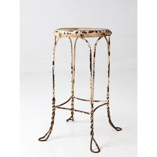 Farmhouse Vintage Twisted Iron Garden Stool With Wood Top For Sale - Image 3 of 14