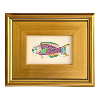 Original Hand-Painted Fish Painting in a Plein Air Frame For Sale