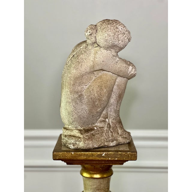 Antique Cement Garden Sculpture of a Woman in Thoughtful Pose For Sale - Image 4 of 12