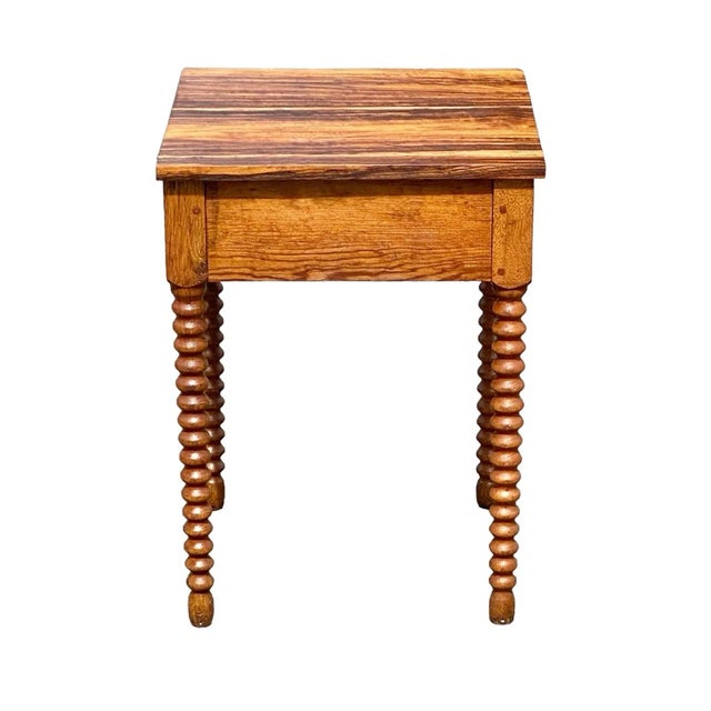 Late 19th Century Antique Federal Style Southern Yellow Pine Work Table With Spool Turned Legs For Sale - Image 10 of 12