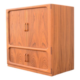 Vintage 1970s Danish Teak Media Cabinet Credenza W/ Tambour Doors on Casters For Sale