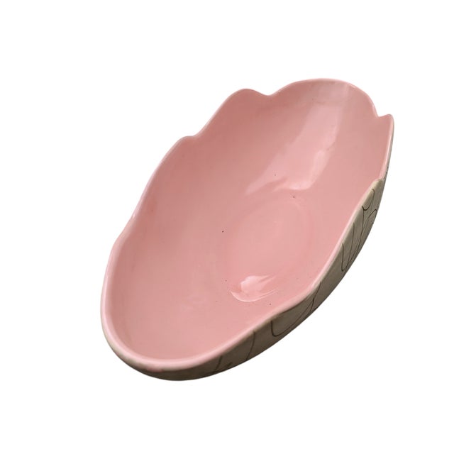 Ceramic Mid Century Modern Pink White and Gold Abstract Scalloped Ceramic Planter For Sale - Image 7 of 10