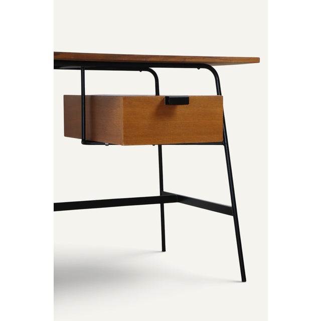 Wood Desk by Pierre Paulin for Thonet in Oak and Black Metal, 1950s For Sale - Image 7 of 18