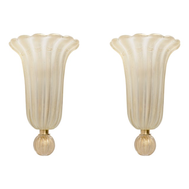 Murano Glass Wall Sconces with Gold Dust Inclusions, 2000, Set of 2 For Sale