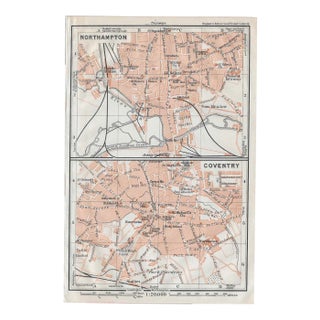 1910 Map of Coventry and Northampton England For Sale