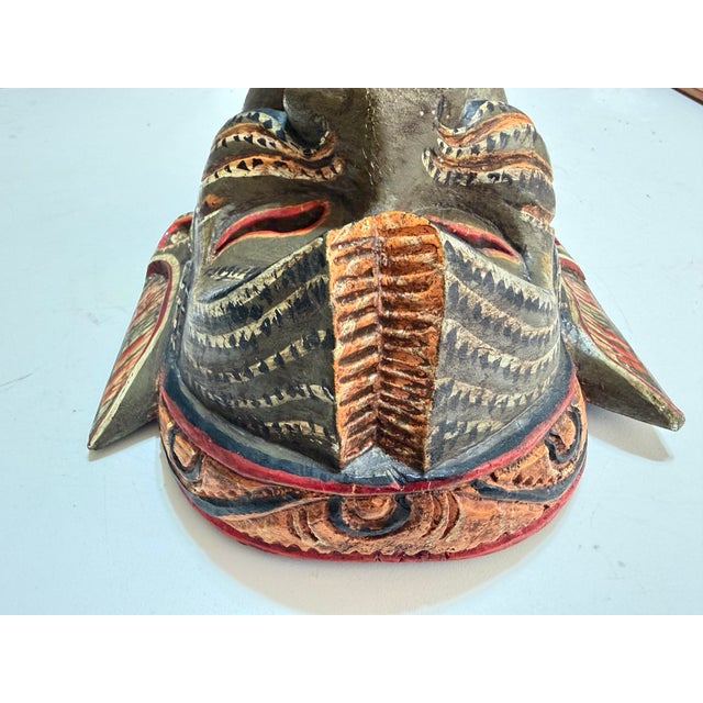 Mid 20th Century Vintage Balinese Hand-Carved & Painted Wood Barong Monkey Wall Mask For Sale - Image 5 of 10