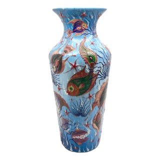 Handmade Ceramic Grand Column Vase (50cm) Embossed Aegean Aquarium & Coral Reef Floor Vase For Sale