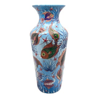 Handmade Ceramic Grand Column Vase (60cm) Embossed Aegean Aquarium & Coral Reef Floor Vase For Sale