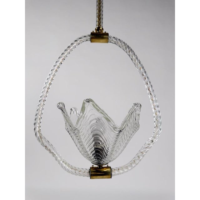 Italian Art Deco Murano Glass and Brass Pendant Light, 1930s For Sale - Image 6 of 18