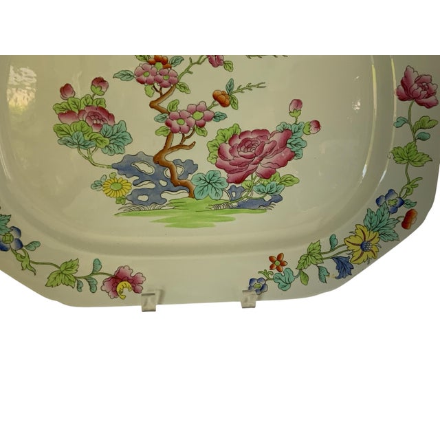 1910s Antique Copeland Spode "Willis" Indian Tree 16.75" Hand Enameled Large Meat Serving Platter New Stone England Nov 1917 For Sale - Image 5 of 8