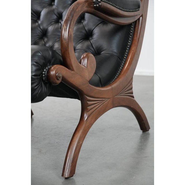 Black Cowhide Chesterfield Armchair For Sale - Image 11 of 15