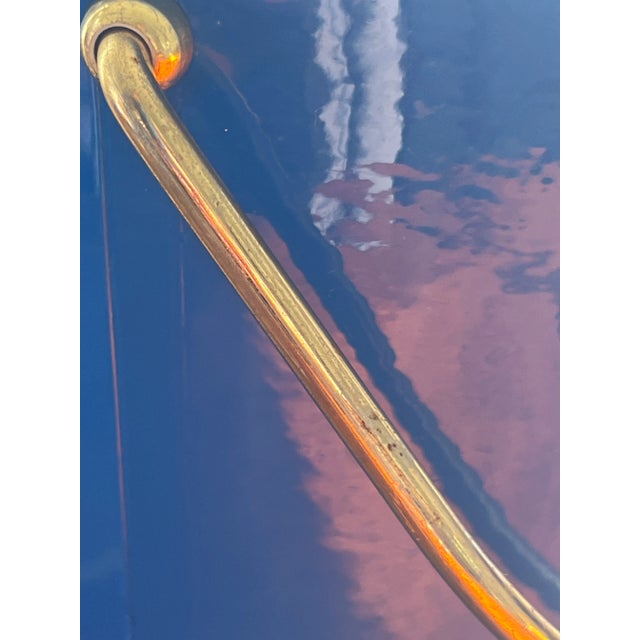 Vintage Blue Ice Bucket With Gold Handle For Sale - Image 10 of 10