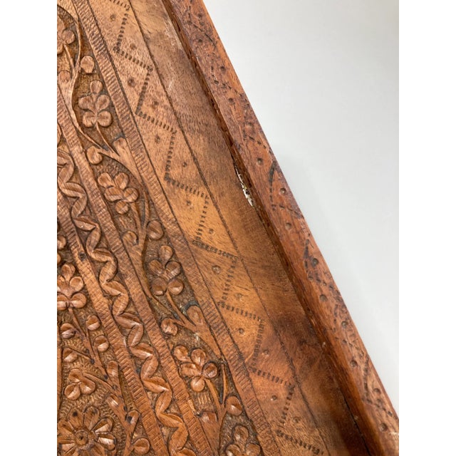 Brown Vintage Indian Hand-Carved Shesham Wood Tray For Sale - Image 8 of 8