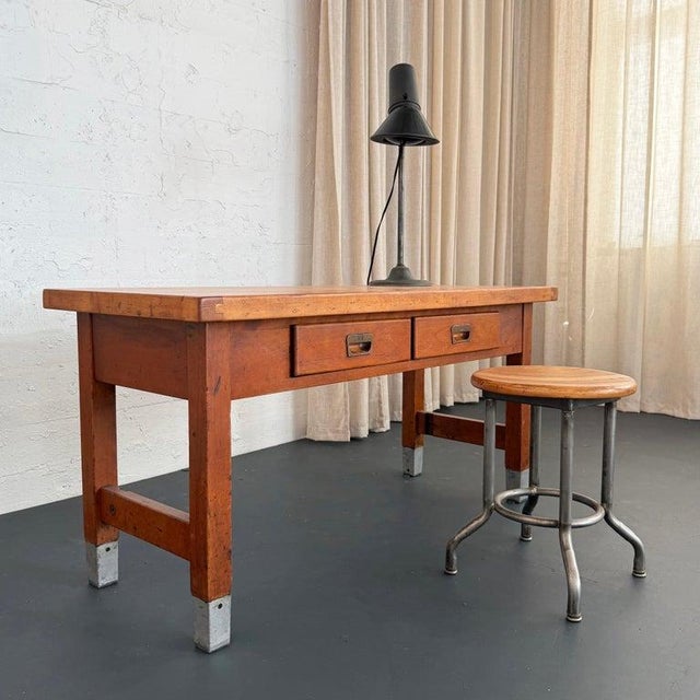 Mid-Century Modern 1950s Industrial Maple Library Console Work Table For Sale - Image 3 of 12