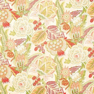 Schumacher Zanzibar Linen Print Fabric in Melon For Sale