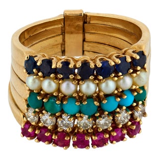 Vintage Gemstone 14k Yellow Gold Ring Set, Size 5.75 For Sale