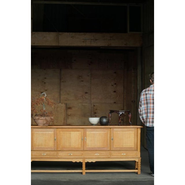 Low Mid-Century Danish Brutalist Sideboard in Oak attributed to Henning Kjærnulf, 1960s For Sale - Image 3 of 13