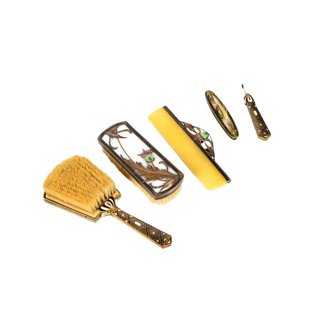 Art Deco Bronze & Enamel Vanity Set For Sale