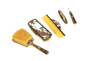 Art Deco Bronze & Enamel Vanity Set