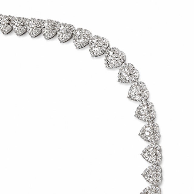 10k White Gold 6 Ct Natural Diamond Heart Necklace, 20 In For Sale - Image 4 of 9