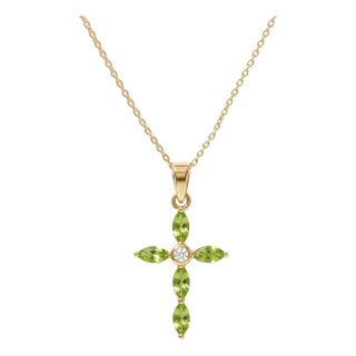 18k Gold Plated Peridot Cross Pendant | Delicate Religious Cross Jewelry | August Birthstone Gift for Woman For Sale