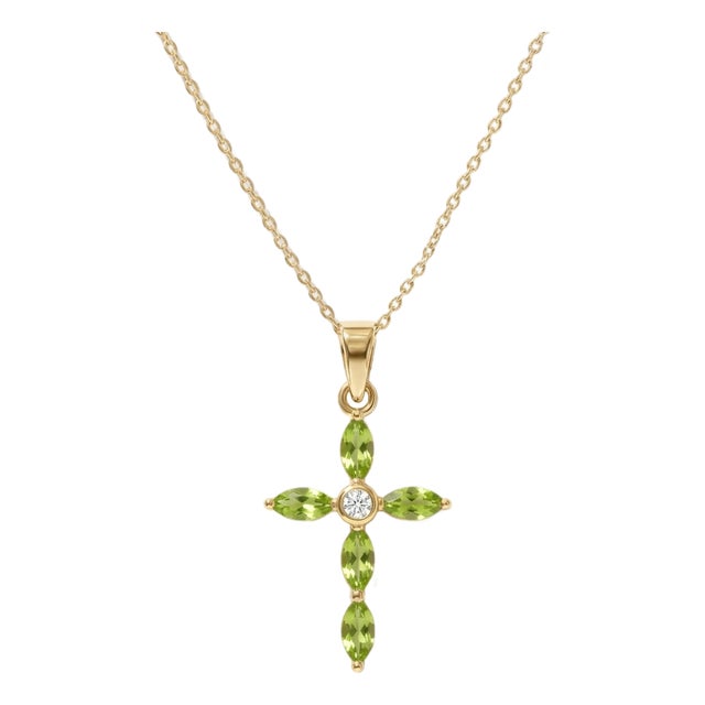 18k Gold Plated Peridot Cross Pendant | Delicate Religious Cross Jewelry | August Birthstone Gift for Woman For Sale