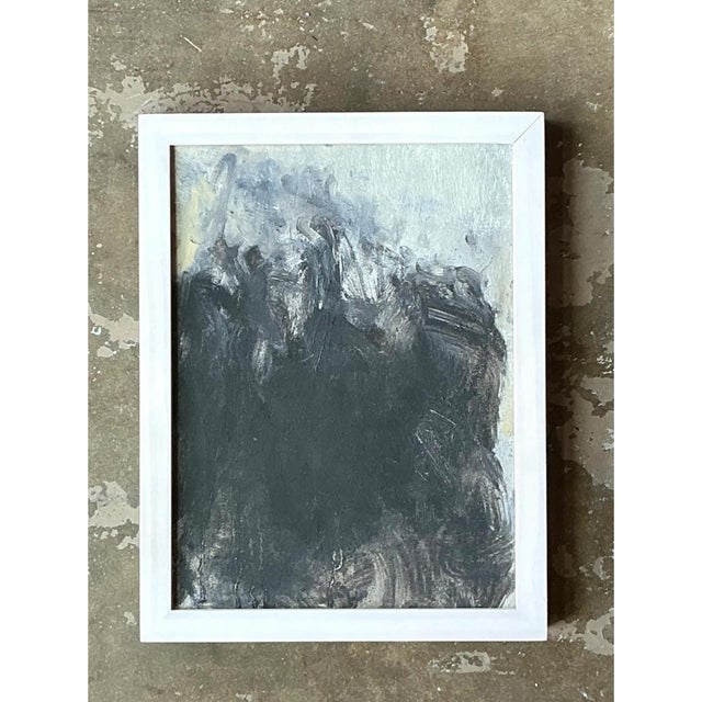 Vintage Abstract Expressionist Black and White Painting For Sale In West Palm - Image 6 of 12