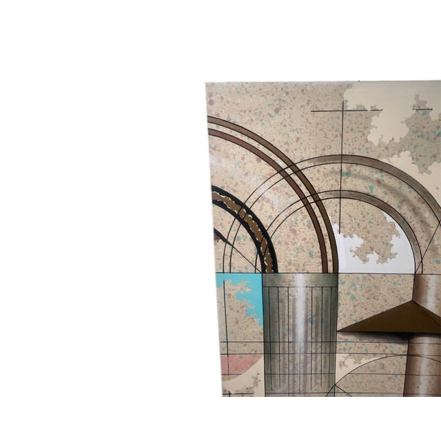 Vintage Postmodern 1980s Abstract Geometric Memphis Oil Painting Wall Art Mid Century For Sale - Image 10 of 10
