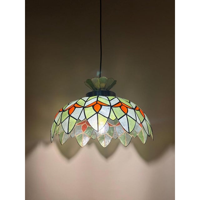 Handcrafted Palm Beach Capiz Shell Lotus Pendant, 1970s For Sale - Image 10 of 15