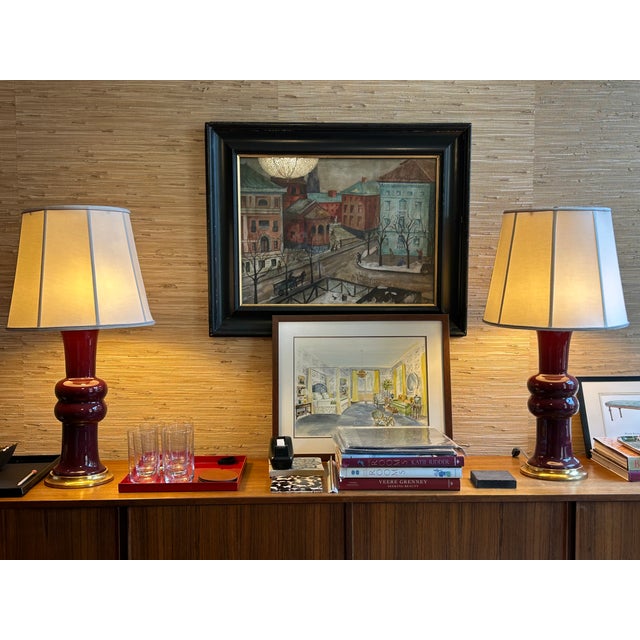 French Country Pair of Silk Lampshades With Lavender Trim For Sale - Image 3 of 9