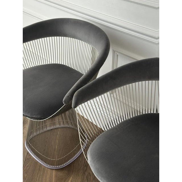 Platner Armchairs in Steel and Velvet by Warren Platner for Knoll, USA, 1960s, Set of 4 For Sale - Image 15 of 18