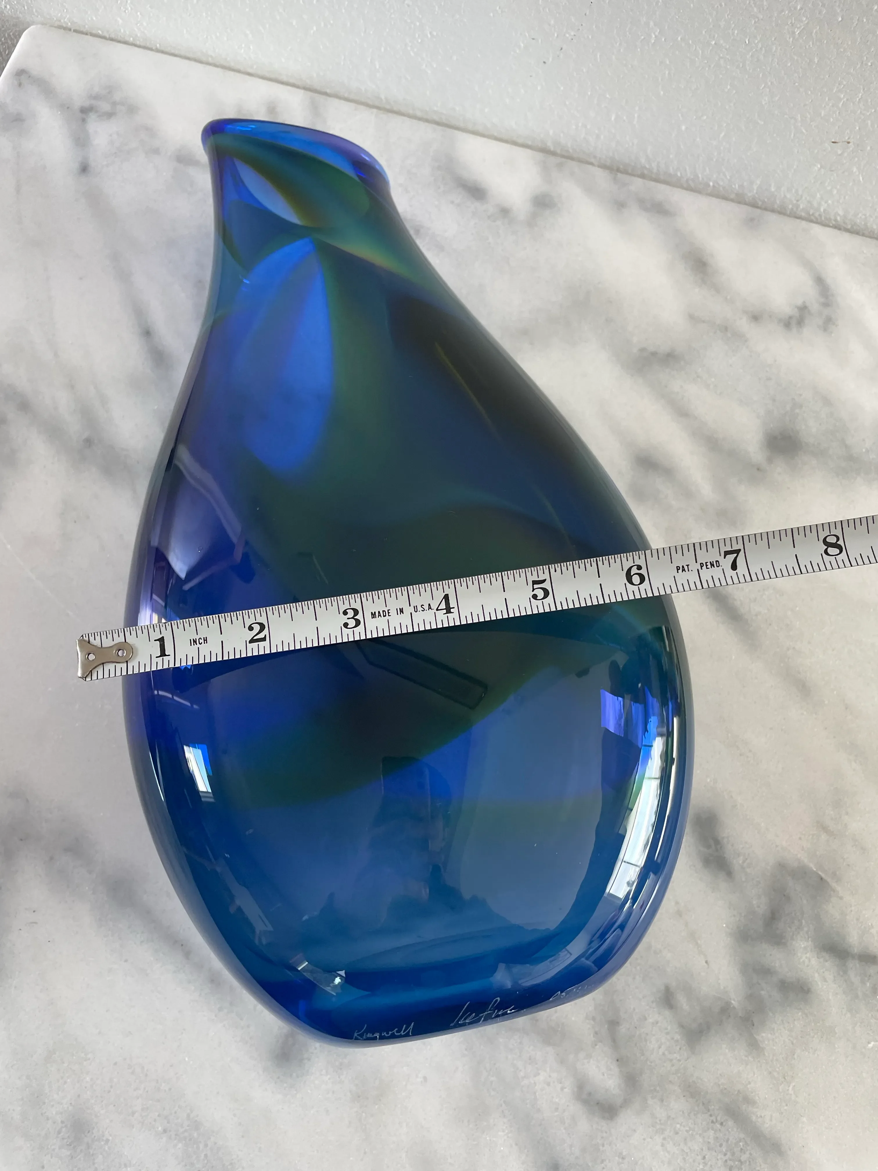 Signed James Kingwell Icefire Art Glass Vase in Blue Green