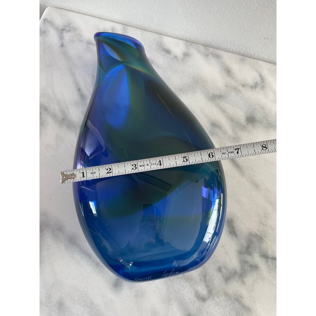 Blue Signed James Kingwell Icefire Art Glass Vase in Blue Green & Purple For Sale - Image 8 of 9